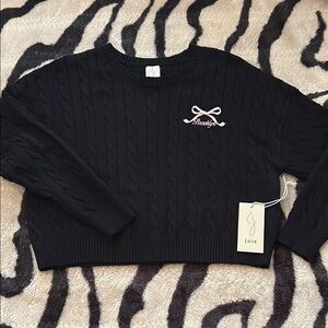 Joie Black Cable Knit Sweater with Bow / Brooklyn Embroidery